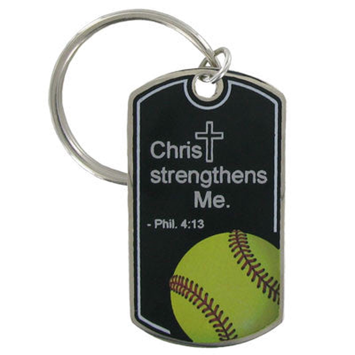 Softball Dog Tag Style Keychain