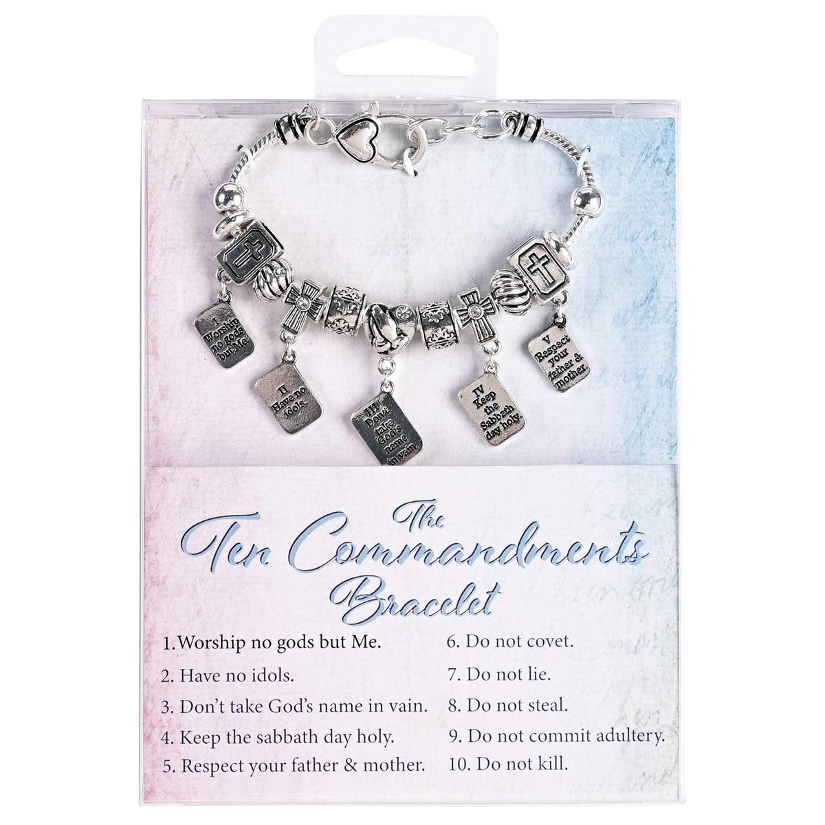 10 Commandments - Snake Chain 7 + 1 Inch Extension Silver Plated Stainless