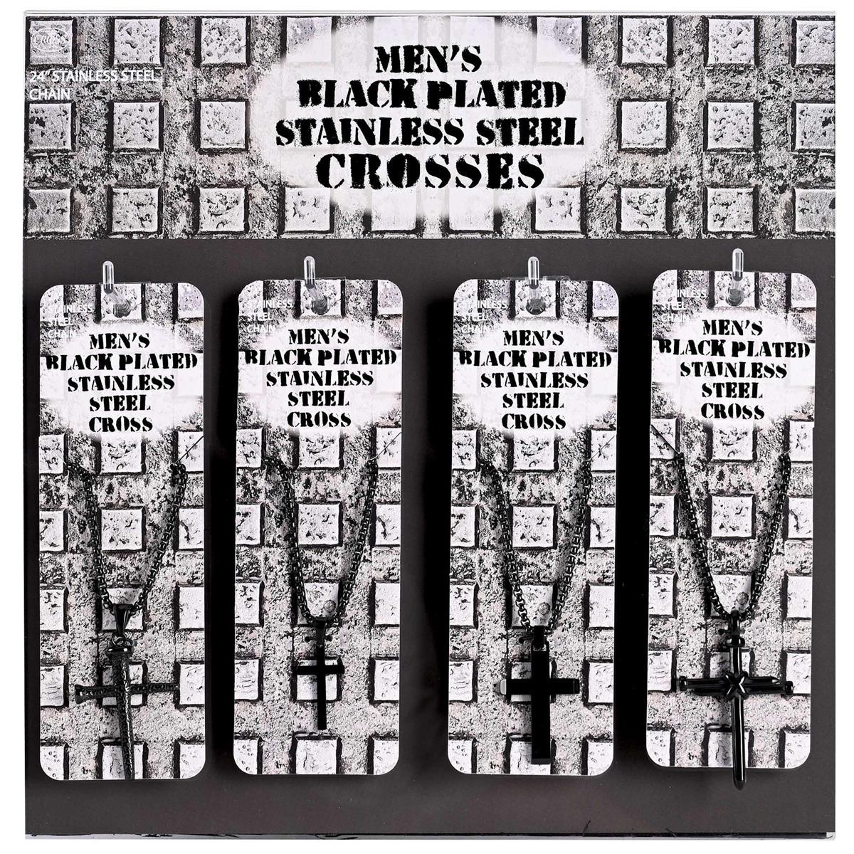 Assorted Cross Designs 24 inch Black Plated Stainless Steel Men's Pendant