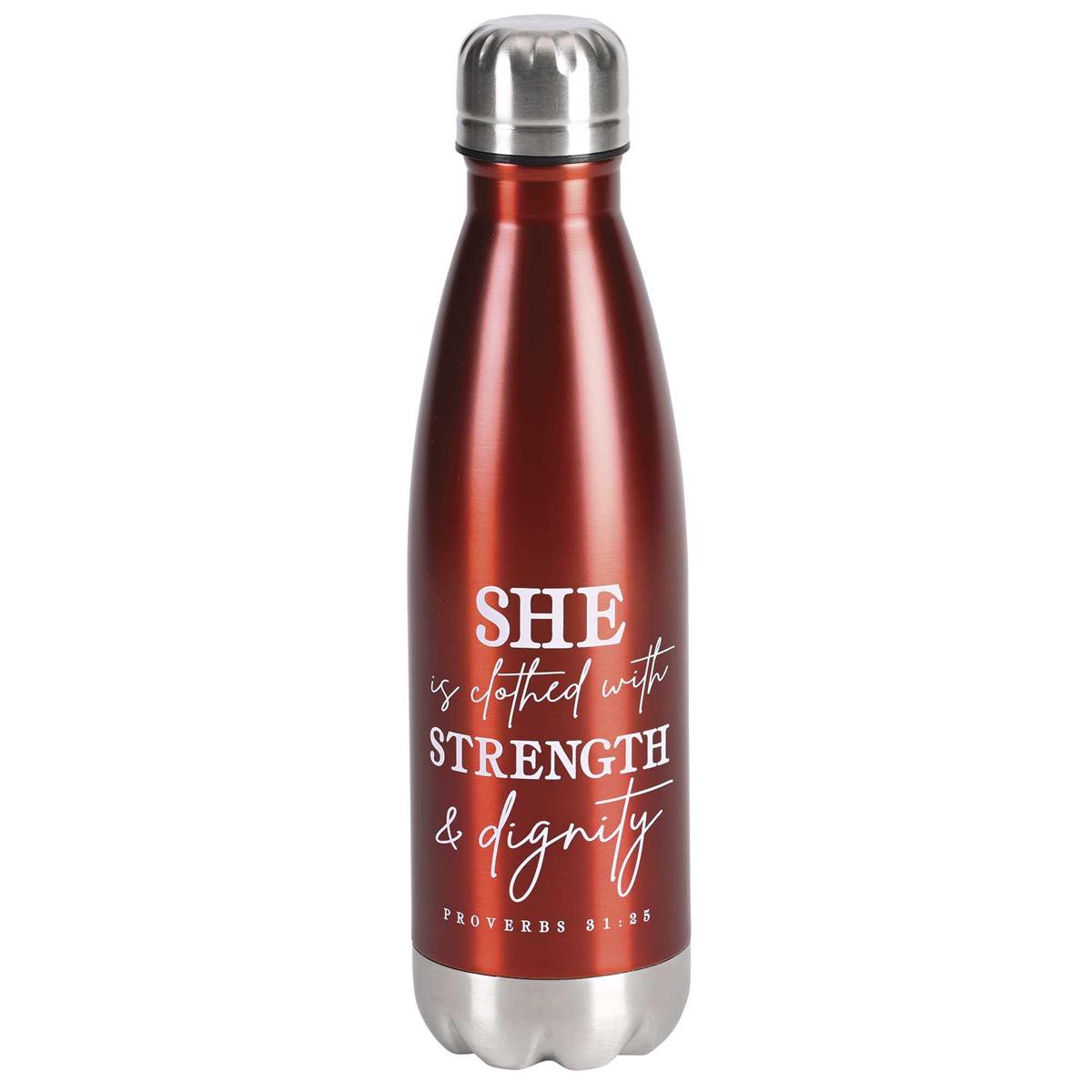 Water Bottle She Is Clothed Red 17 oz