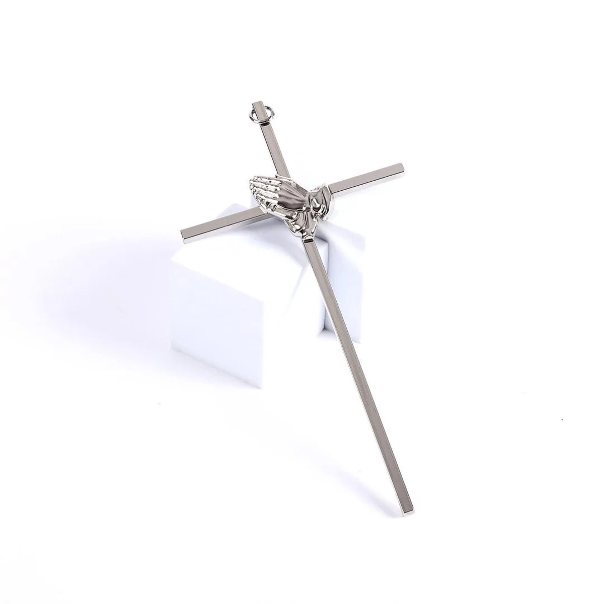 Wall Cross Praying Hands Silver 8-Inch