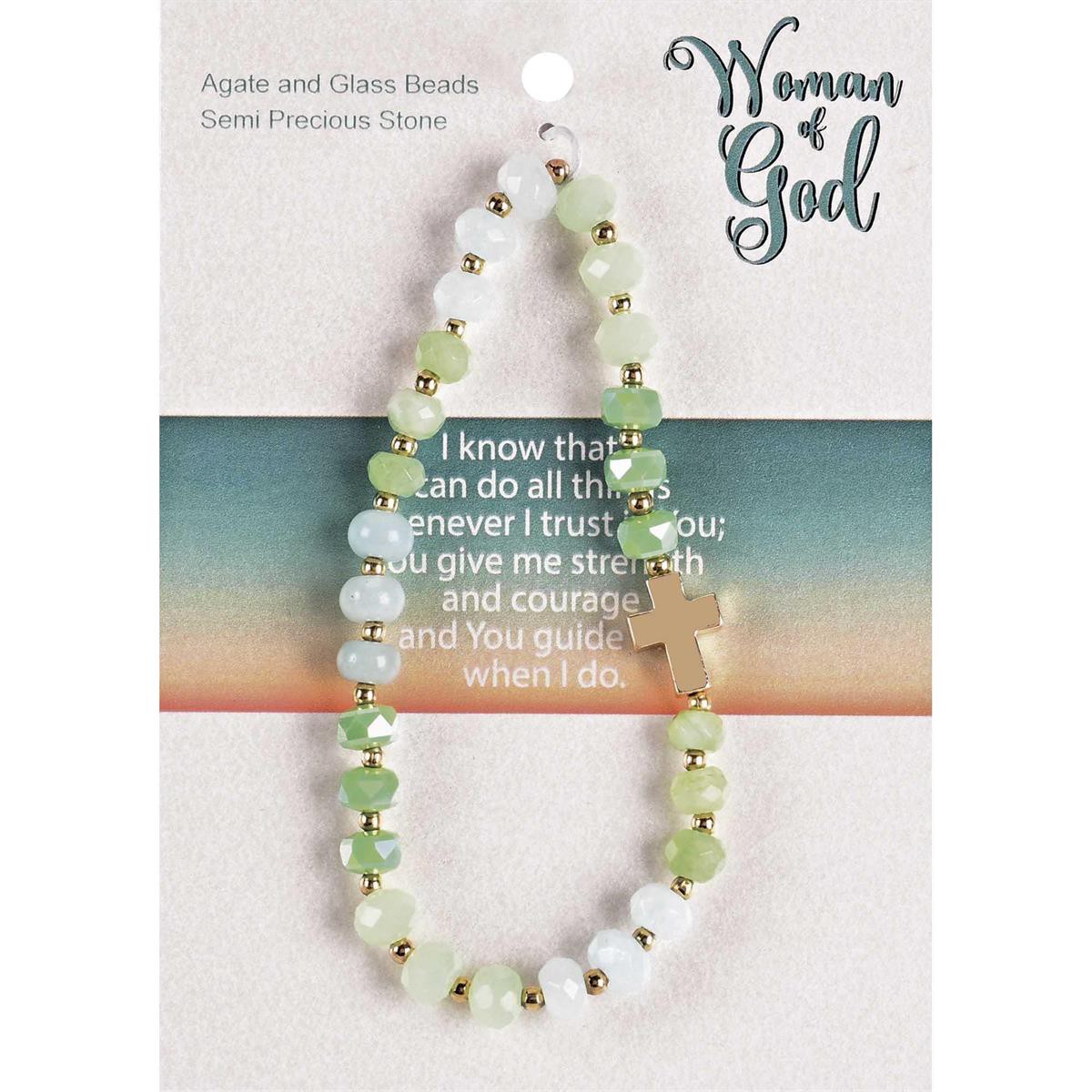 Woman of God Box Cross Charm - 2.5 Inch Green and White Agate Stone
