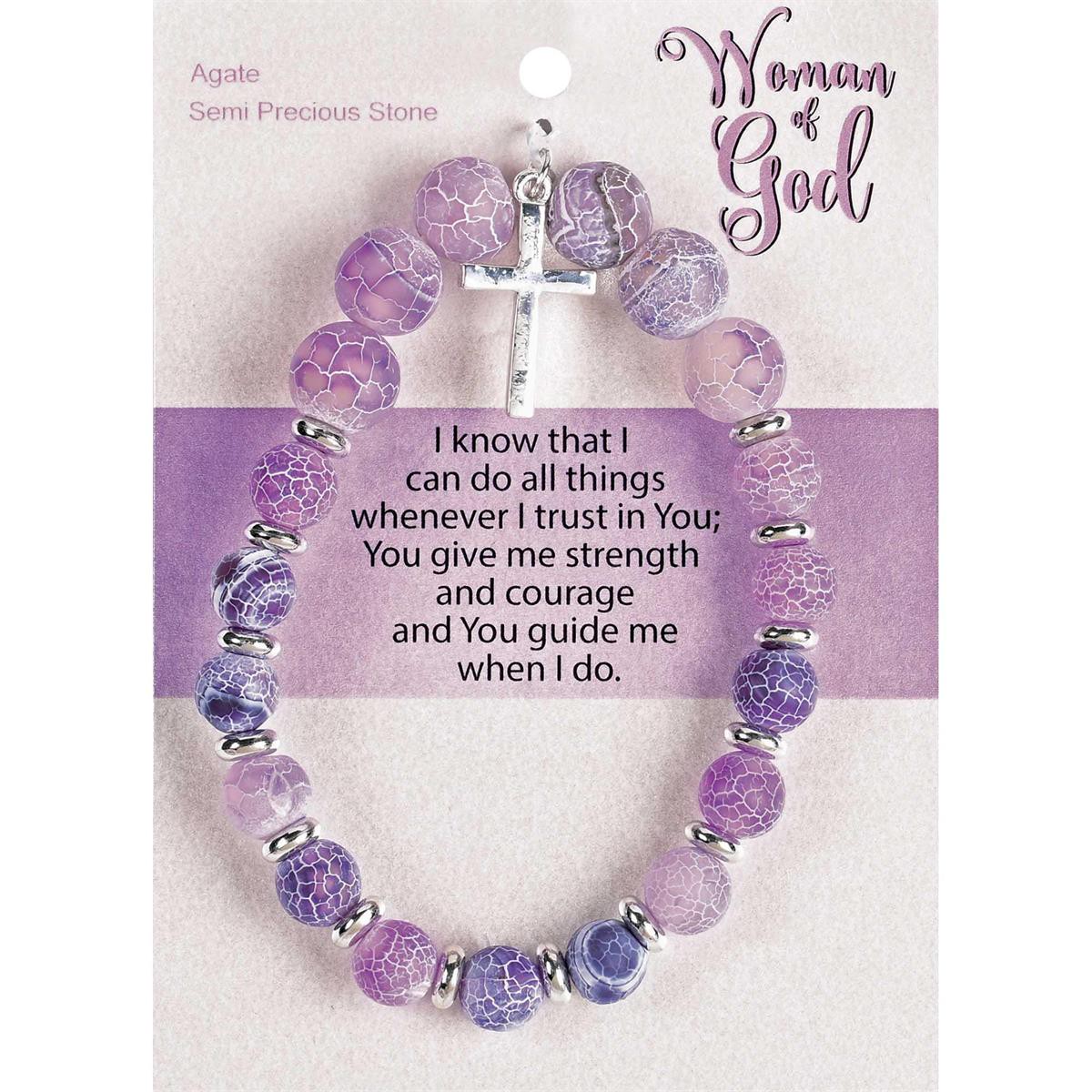 Woman of God with Dangle Cross Charm - 2.5 Inch Lavender Purple Agate Stone