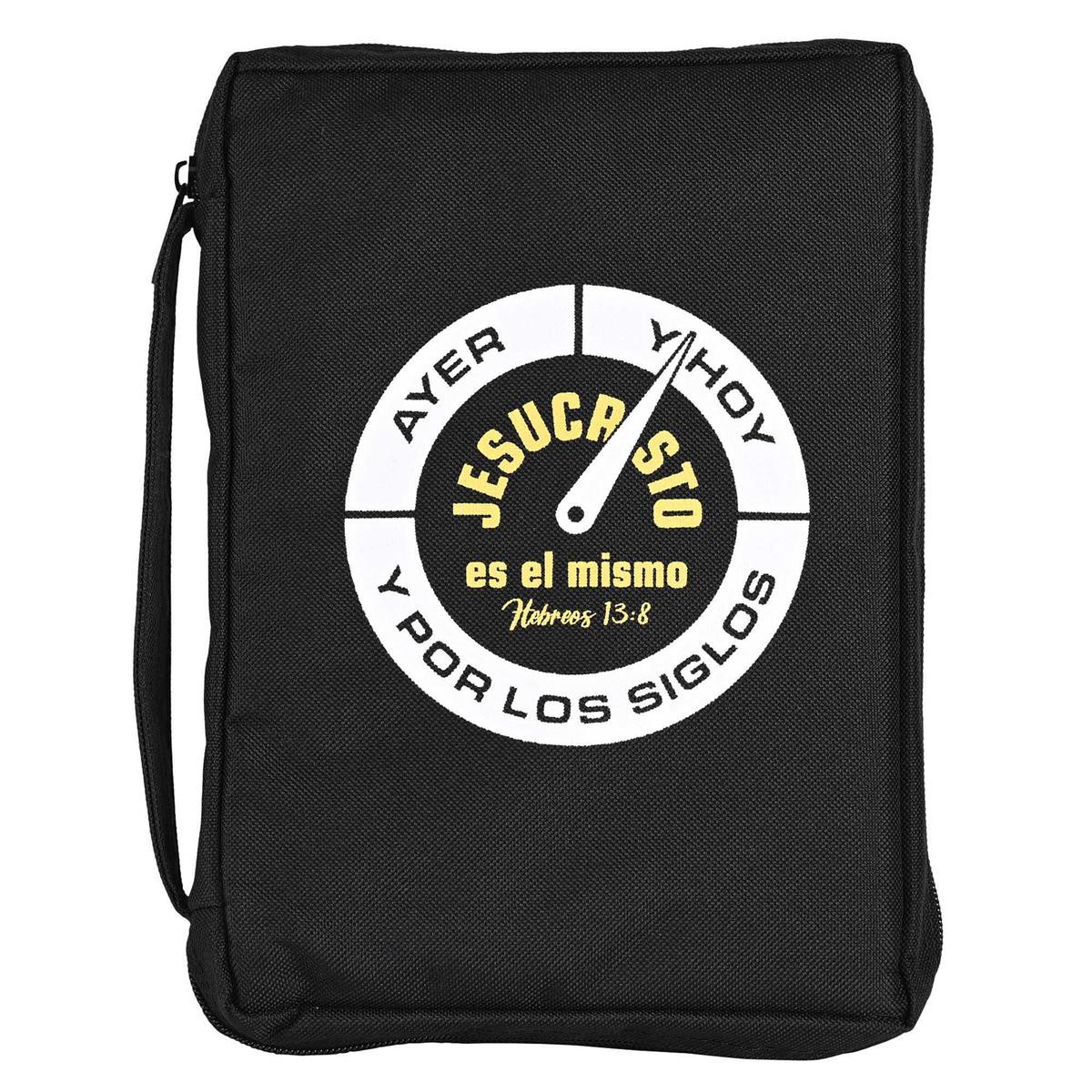 Ayer y Hoy - Hebreos 13:8-9.5 x 6.75 Inch Black Polyester Bible Case Cover