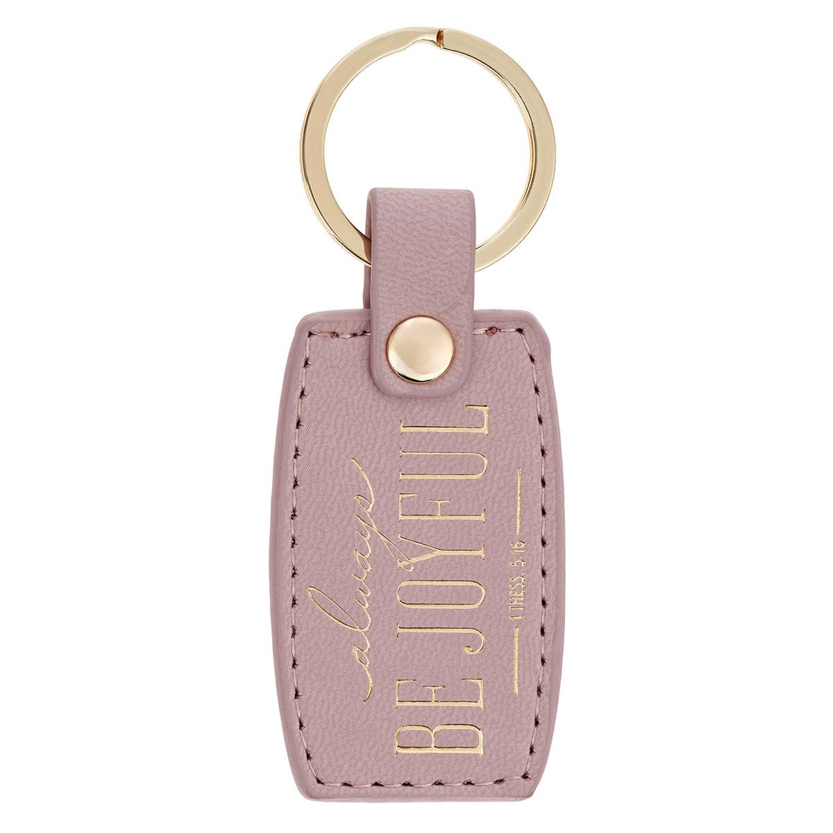 Be Joyful Dusty Mauve Faux Leather Keychain - 1 Thessalonians 5:16