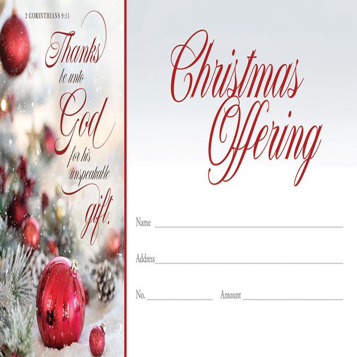 Christmas Thanks Be Unto God 2 Cor 9:15 Pkg 100 Offering Envelope